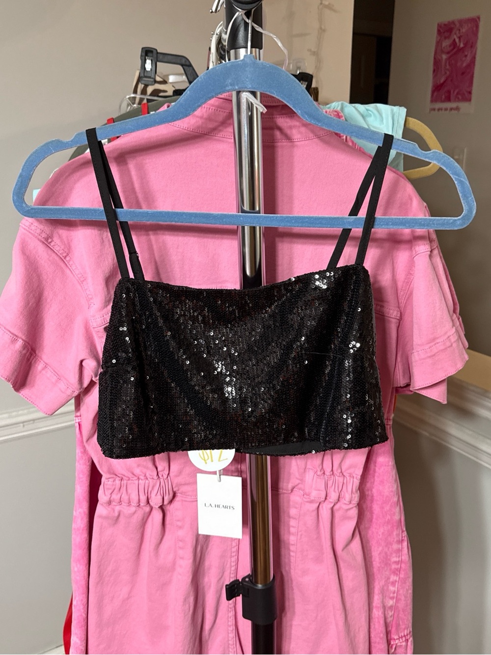 La Hearts Black Sequin Crop Cami